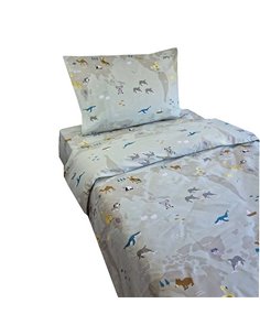 Σετ παιδικά σεντόνια μονά Animal World από 100% βαμβάκι 175x260εκ.