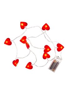 Φωτιζόμενη αλυσίδα από 10 κόκκινες καρδιές LED από τσοχα 4εκ.