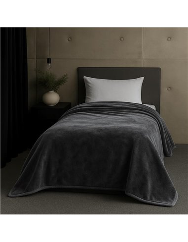 Κουβέρτα μονή γκρι βελουτέ από 100% polyester 150x220εκ.