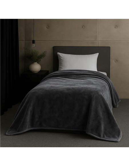 Κουβέρτα μονή γκρι βελουτέ από 100% polyester 150x220εκ.