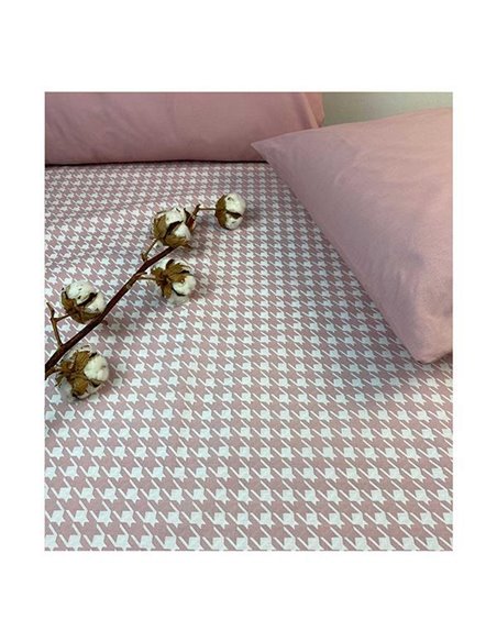 Σετ υπέρδιπλα σεντόνια Pied De Poule rose από 100% βαμβάκι 245x260εκ.