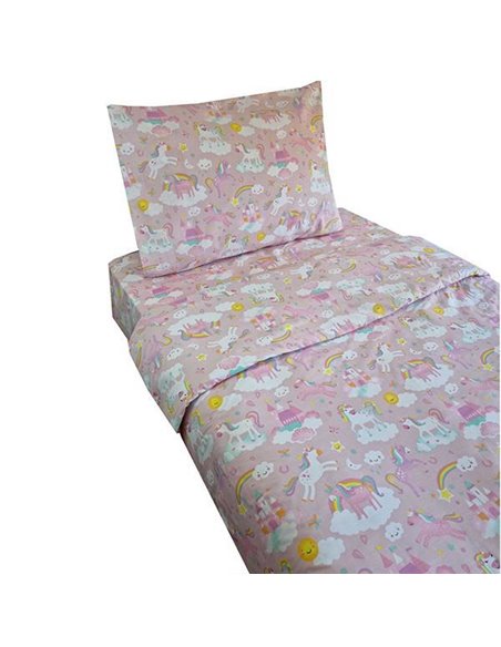Σετ παιδικά σεντόνια μονά Castle Unicorn από 100% βαμβάκι 175x260εκ.
