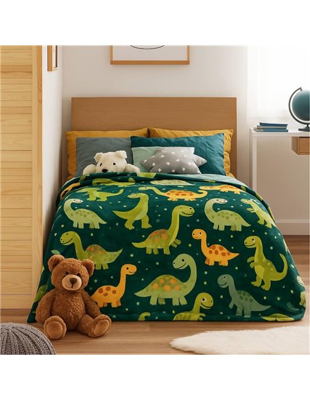 Κουβέρτα παιδική dinosaurs βελουτέ από 100% polyester 150x220εκ.