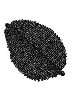 Σουπλά ψάθινo boho μαύρο rattan σε σχήμα φύλλου 55x35xΥ2εκ.