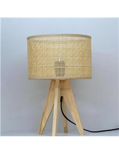 Φωτιστικό επιτραπέζιο rattan με ξύλινη βάση Υ36,5xØ24εκ.