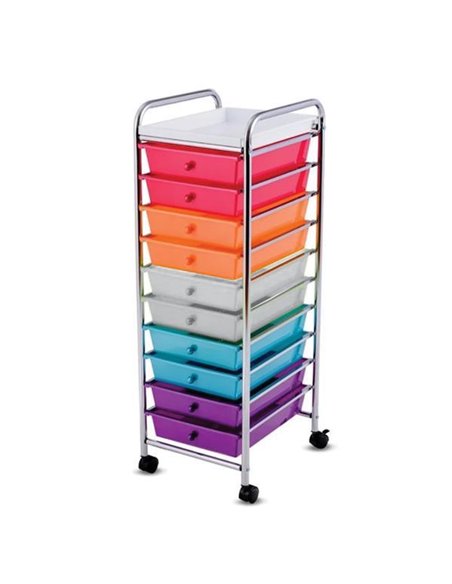 Τρόλεϊ οργάνωσης με 10  χρωματιστά συρτάρια Υ97x35x41εκ.