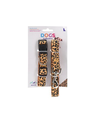 Λουράκι σκύλου με κολλάρο λεοπάρ large 35-55x2εκ.