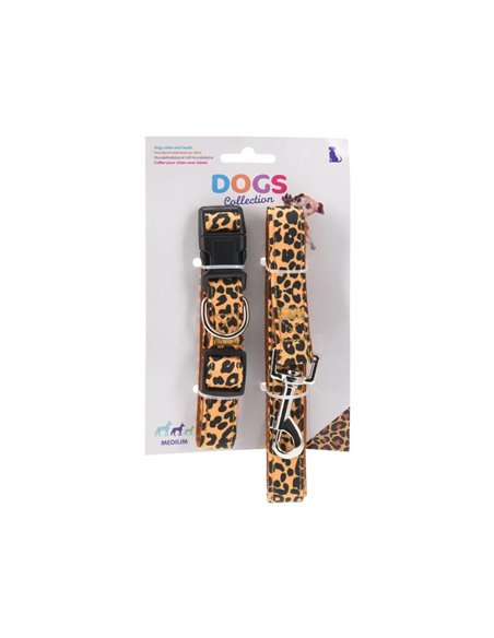 Λουράκι σκύλου με κολλάρο λεοπάρ large 35-55x2εκ.
