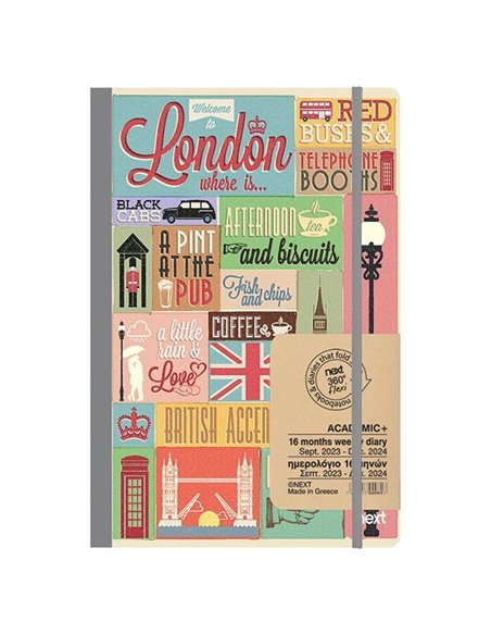 Next ημερολόγιο ACADEMIC+ 9/2023-12/2024 Gallery εβδομαδιαίο flexi 14x21εκ. London