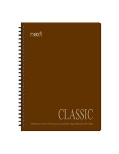 Next classic τετρ. σπιράλ καφέ 21x29εκ. 4θεμ. 240σελ.