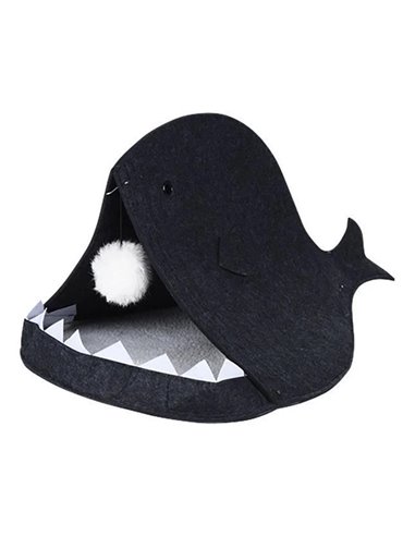 Πτυσσόμενο σπίτι γάτας μαύρο Υ38x60x40εκ. σε σχήμα ψαριού