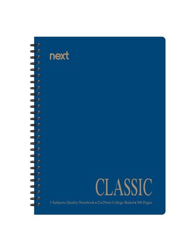Next classic τετρ. σπιράλ μπλε 21x29εκ. 5θεμ. 300σελ.