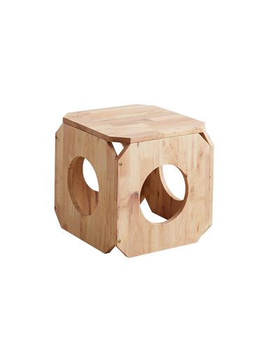 Σπιτάκι γάτας- σκαμπό Nextdeco Natural μασίφ ξύλο 40x40x40εκ.