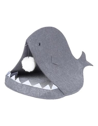 Πτυσσόμενο σπίτι γάτας γκρι Υ38x60x40εκ. σε σχήμα ψαριού