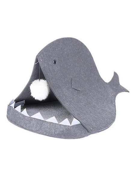 Πτυσσόμενο σπίτι γάτας γκρι Υ38x60x40εκ. σε σχήμα ψαριού