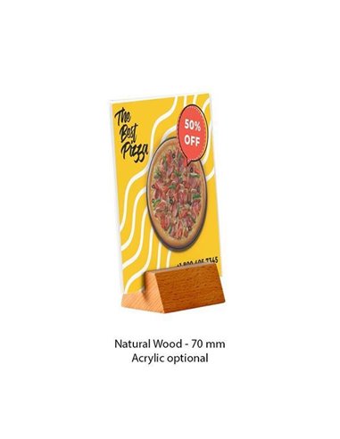 Επιτραπέζια ξύλινη βάση με ακρυλική θήκη 2 όψεων για μενού 10,5εκ.