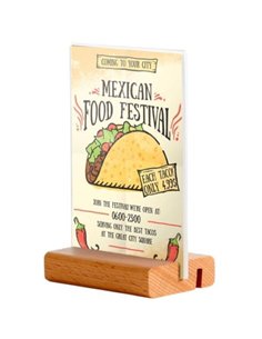 Επιτραπέζια ξύλινη βάση 2 θέσεων με ακρυλική θήκη 2 όψεων για μενού 15εκ.