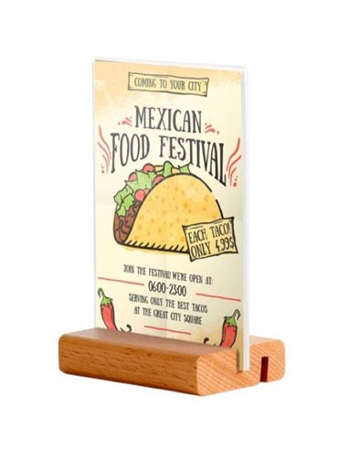 Επιτραπέζια ξύλινη βάση 2 θέσεων με ακρυλική θήκη 2 όψεων για μενού 15εκ.