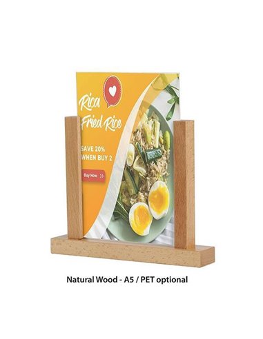 Επιτραπέζια ξύλινη βάση με θήκη 2 όψεων για μενού Α5 Υ18x22x4εκ.