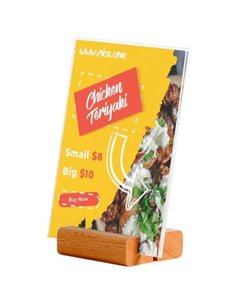 Επιτραπέζια ξύλινη βάση 2 θέσεων με ακρυλική θήκη 2 όψεων για μενού 7εκ.