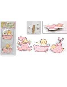 Ξύλινο διακοσμητικό γέννησης ροζ 2τεμ. σε blister