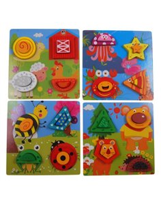 Παζλ - σφηνώματα ξύλινο 18x18εκ. κοκτέηλ 4 σχέδια