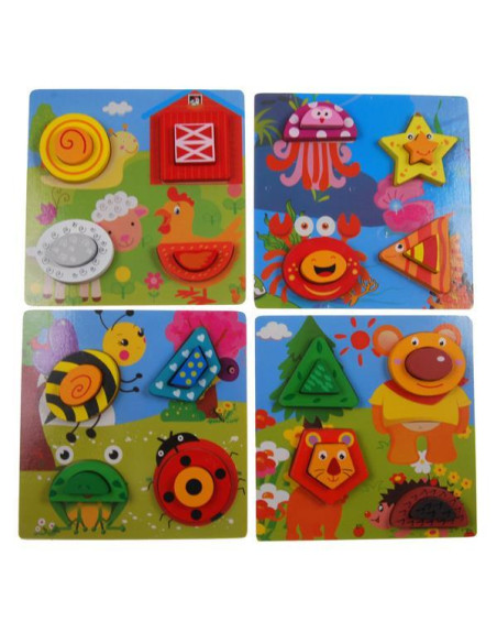 Παζλ - σφηνώματα ξύλινο 18x18εκ. κοκτέηλ 4 σχέδια