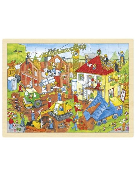Goki παζλ ξύλινο "Εργοτάξιο" 30x40εκ. 96 τεμαχίων