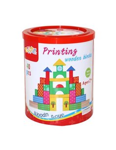 Τουβλάκια ξύλινα χρωματιστά 40τεμ. σε στρόγγυλο κουτί δώρου