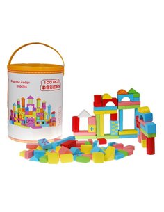 Τουβλάκια ξύλινα χρωματιστά 100τεμ. σε στρόγγυλο κουτί δώρου