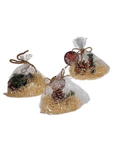 Χριστουγεννιάτικα διακοσμητικά στοιχεία  σε διάφανο πουγκί με χόρτο 17εκ. κοκτέηλ