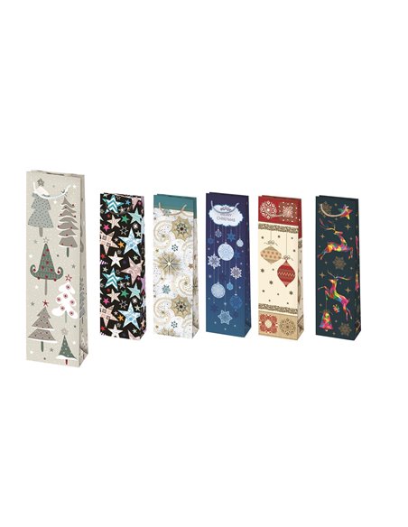Χάρτινη τσάντα κρασιού Υ40x12x9 εκ. "Χριστουγεννιάτικα σχέδια" (T12_GW_23)