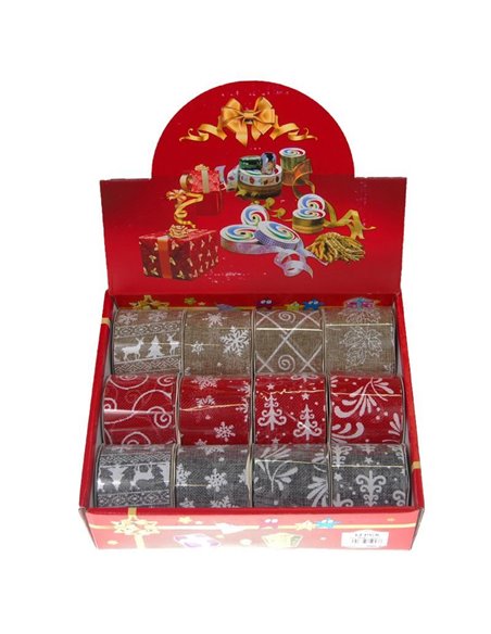 Κορδέλα χριστουγ. 6,3εκ. x 2.7μ. λινάτσα σε διαφ. χρώματα