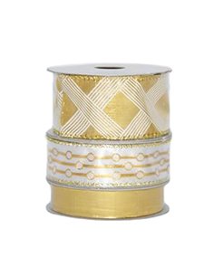 Κορδέλες χριστουγεννιάτικες σατέν χρυσό-άσπρο σετ 3τεμ.