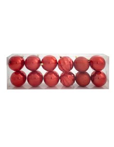 Χριστουγεννιάτικες μπάλες πλαστικές κόκκινες 12τεμ., Ø8εκ.