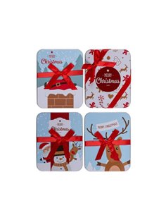 Κουτί δώρου χριστουγεννιάτικο μεταλλικό 12x9x2εκ. κοκτέηλ 4 σχέδια