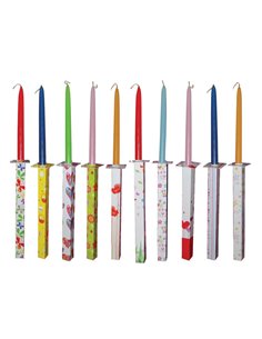 Λαμπάδα διακοσμημένη χρωματιστή με κηροστάτη 44εκ.