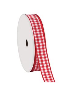 Κορδέλα καρώ με ούγια κόκκινη 25mm ρολό 45μ.