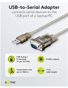 GOOBAY καλώδιο USB σε RS-232 68875, 1 Mbit/s, 1.5m, διάφανο