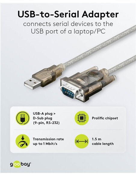GOOBAY καλώδιο USB σε RS-232 68875, 1 Mbit/s, 1.5m, διάφανο