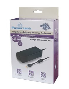 POWERTECH τροφοδοτικό laptop PT-118 για LENOVO, 90 watt, 20V - 4.5A