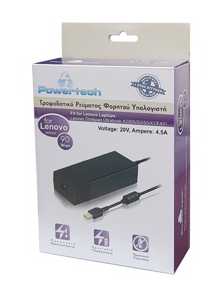 POWERTECH τροφοδοτικό laptop PT-118 για LENOVO, 90 watt, 20V - 4.5A
