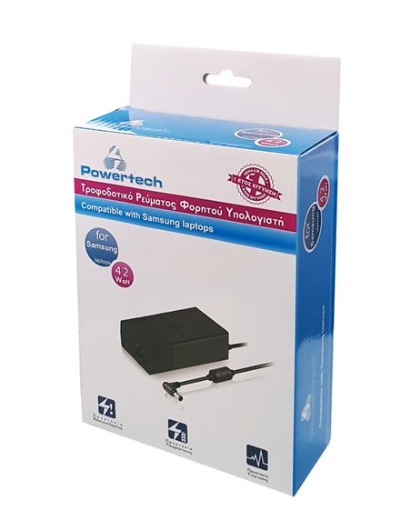 POWERTECH τροφοδοτικό για Samsung laptop PT-135, 42W, 14V/3A, λευκό