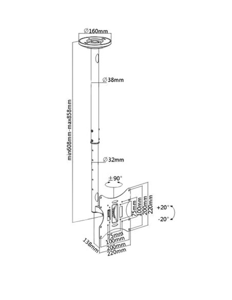 BRATECK βάση τηλεόρασης οροφής LCD-504A, 23-42", έως 30kg