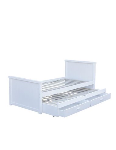 Κρεβάτι μονό Nextdeco Elliot (για στρώμα 90x190εκ.) με έξτρα συρόμενο κρεβάτι - αποθηκευτικό χώρο λευκό χρώμα Υ90x100x210εκ
