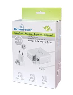 POWERTECH τροφοδοτικό laptop PT-289 για Apple, 60W, 16.5V/3.65A, λευκό