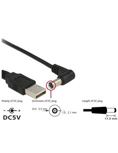 DELOCK καλώδιο USB σε DC 5.5 x 2.1mm 83578, γωνιακό, 1.5m, μαύρο