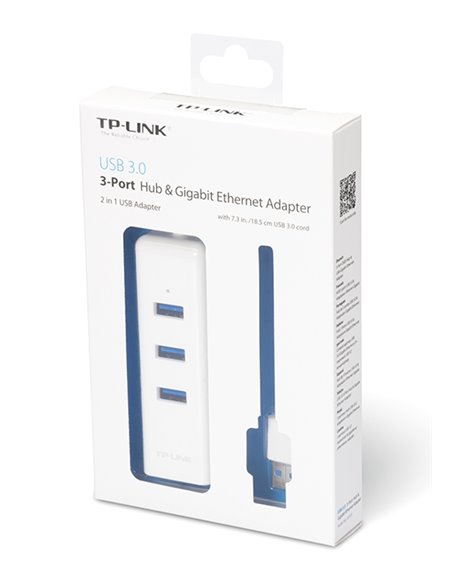 TP-LINK USB Hub UE330 με θύρα δικτύου, 3 θυρών, USB σύνδεση, λευκό
