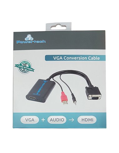 POWERTECH αντάπτορας VGA/USB/3.5mm σε HDMI CAB-H070, 1080p, 0.2m, μαύρος