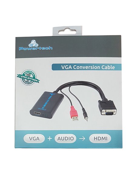 POWERTECH αντάπτορας VGA/USB/3.5mm σε HDMI CAB-H070, 1080p, 0.2m, μαύρος